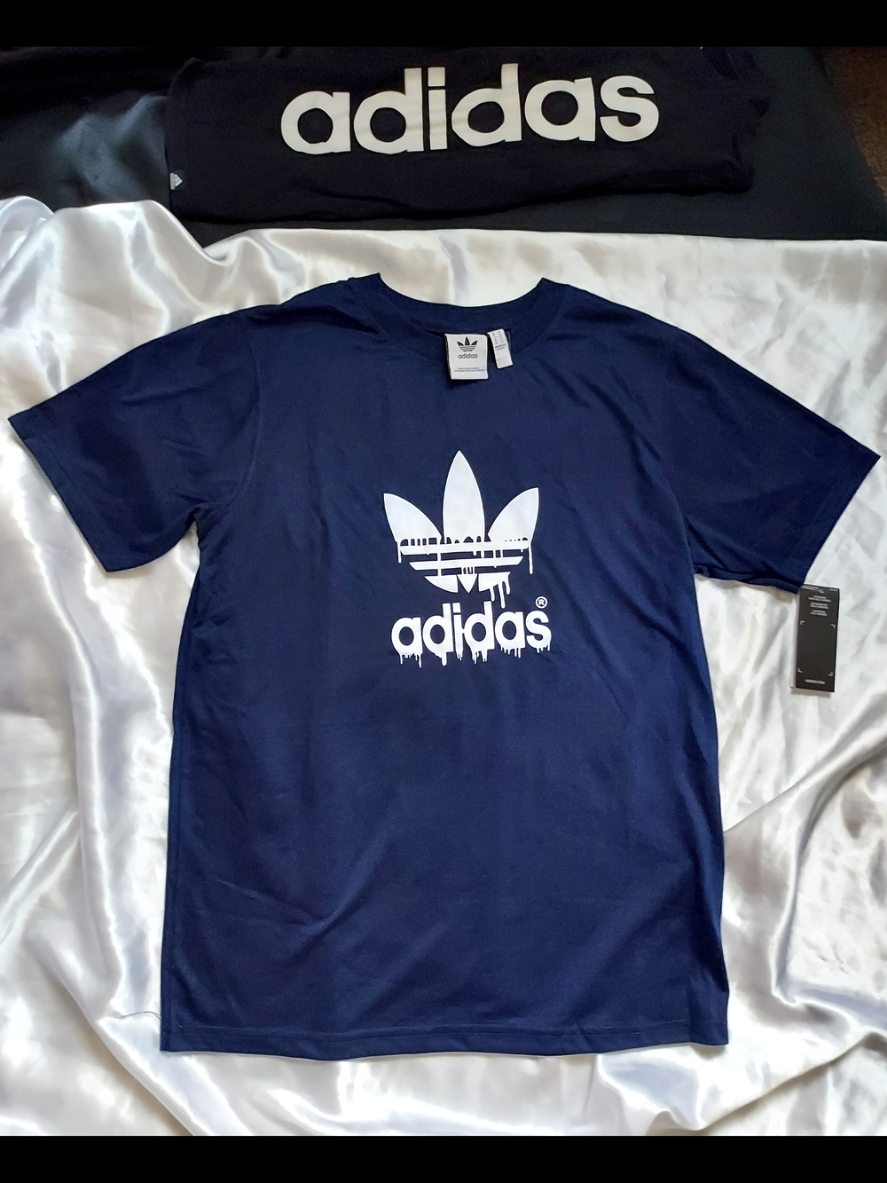 adidas Navy Blue Trefoil Drip Logo Short Sleeve Tee